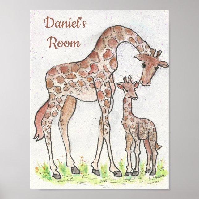 Giraffe and Her Calf Poster (Front)