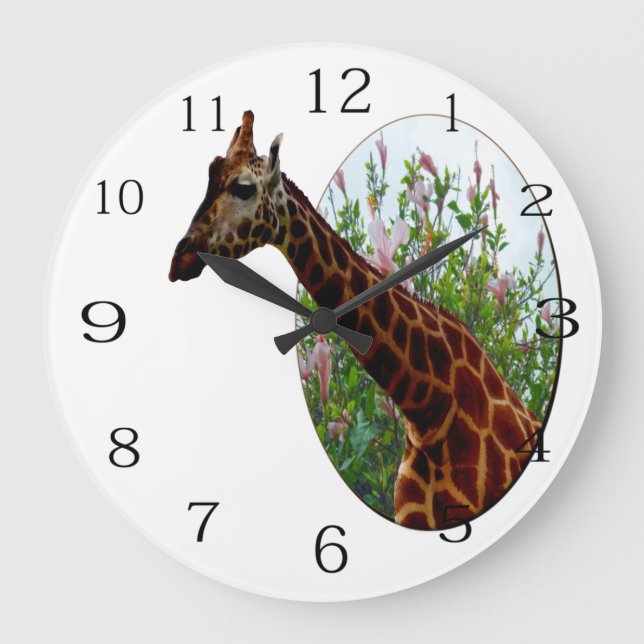 Giraffe And Hibiscus Flowers, Wall Clock (Front)
