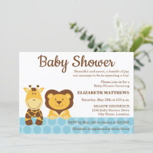 Giraffe and Lion Animals Baby Shower Invitation