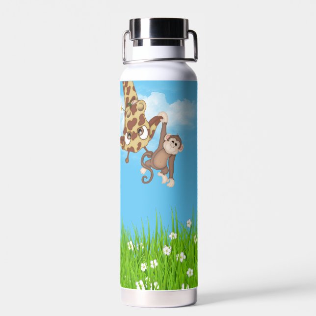 Giraffe and Monkey with Grass Water Bottle (Back)