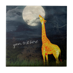 Giraffe and Moon Custom Ceramic Photo Tile