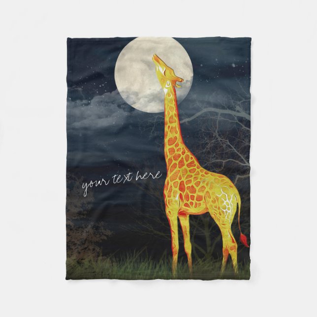 Giraffe and Moon | Custom Fleece Blanket (Front)