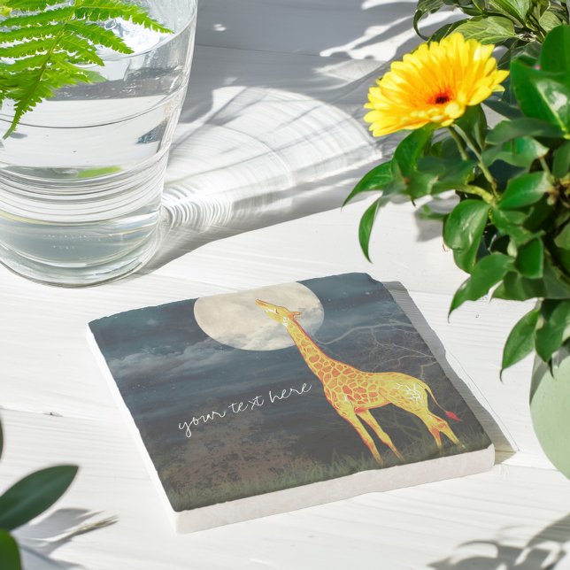 Giraffe and Moon | Custom Stone Drink Coaster (Creator Uploaded)