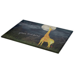 Giraffe and Moon   Decorative Glass Cutting Board