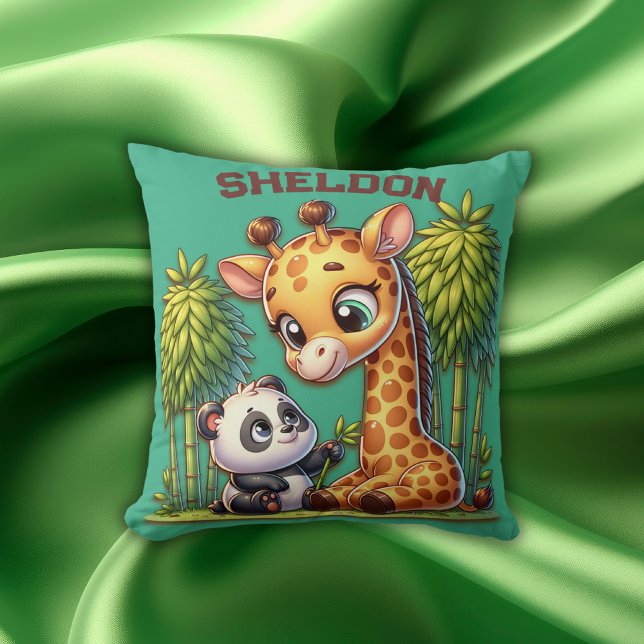 Giraffe and Panda Monogrammed Name | Cushion (Creator Uploaded)