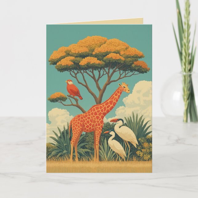 Giraffe and Safari Birds Invitation (Front)