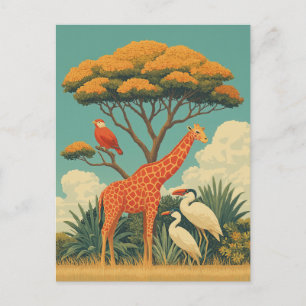 Giraffe and Safari Birds Postcard