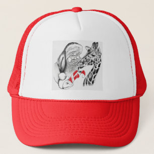 Giraffe and Santa Claus Christmas Trucker Hat
