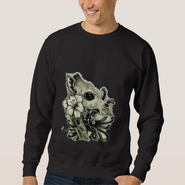 Giraffe and spider mum tall mammal flowers petals  sweatshirt (Front)
