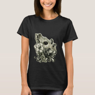 Giraffe and spider mum tall mammal flowers petals  T-Shirt