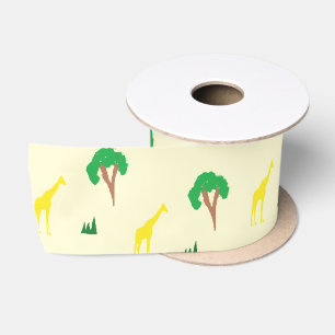 Giraffe and tree pattern satin ribbon