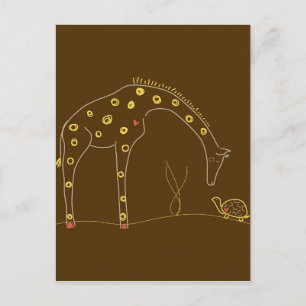 Giraffe and turtle on Brown and Yellow Postcard