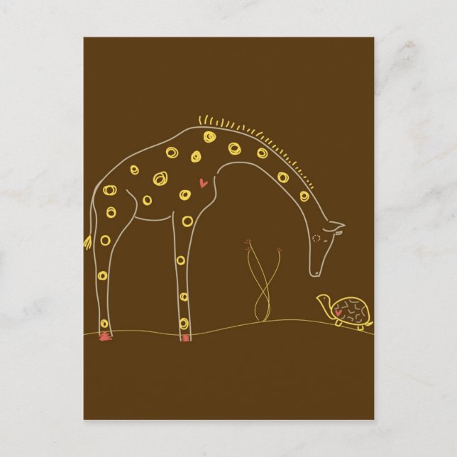 Giraffe and turtle on Brown and Yellow Postcard (Front)