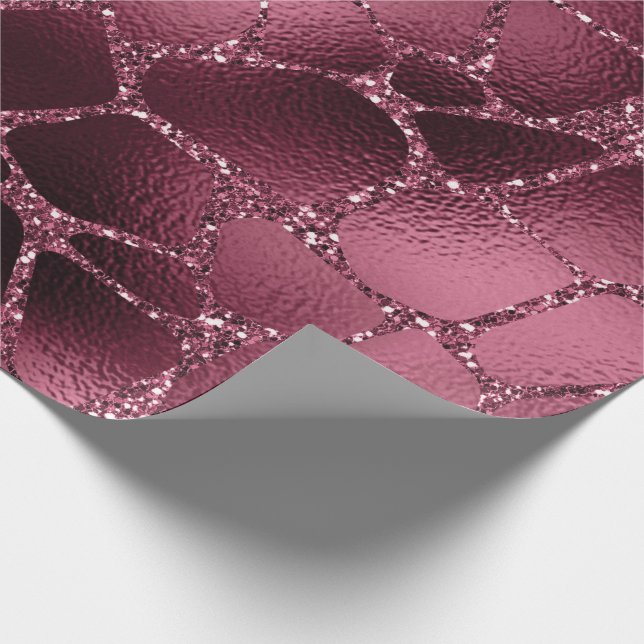 Giraffe Animal Black Spark Marsal Glitter Burgundy Wrapping Paper (Corner)