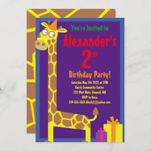 Giraffe Animal Kid's Birthday Party Invitations