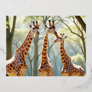 Giraffe Animal Nature Wildlife Affection Caring Foil Holiday Postcard