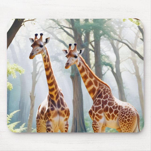 Giraffe Animal Nature Wildlife Affection Caring Mouse Pad (Front)