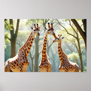 Giraffe Animal Nature Wildlife Affection Caring Poster
