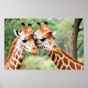 Giraffe Animal Nature Wildlife Affection Caring Poster