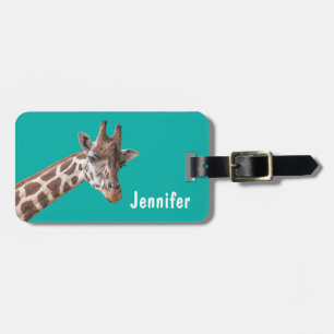 Giraffe Animal on Teal Green Luggage Tag