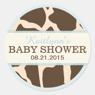 Giraffe Animal Print and Blue Baby Shower Label