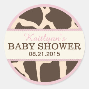 Giraffe Animal Print and Pink Baby Shower Label