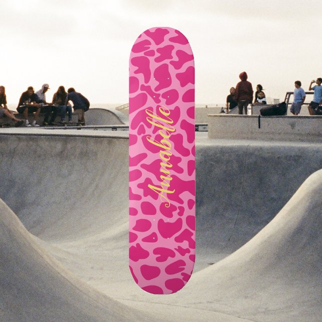 Giraffe Animal Print Custom Skateboard (Pink Animal Print - Custom Name - Girly Modern Trendy)