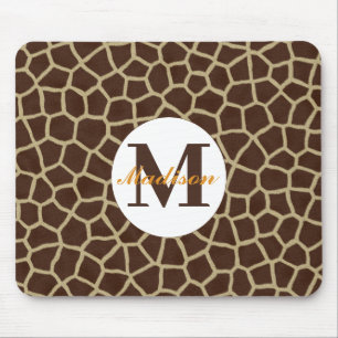 Giraffe Animal Print Initial Monogram Mouse Pad
