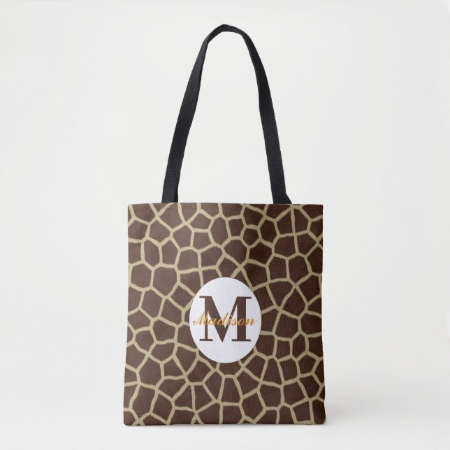 Giraffe Animal Print Monogram Tote Bag (Front)