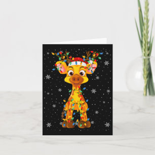 Giraffe Animal Santa Hat Ugly Christmas Tree Light Card