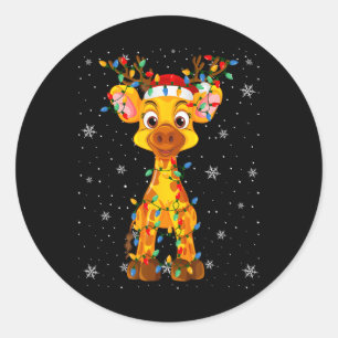 Giraffe Animal Santa Hat Ugly Christmas Tree Light Classic Round Sticker