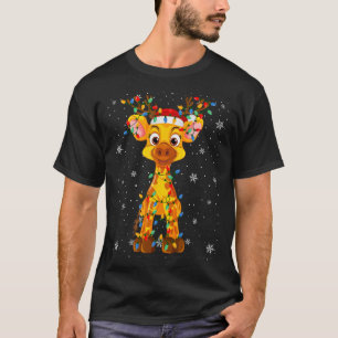 Giraffe Animal Santa Hat Ugly Christmas Tree Light T-Shirt