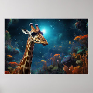 Giraffe Animal Wildlife Wilderness Colourful Print
