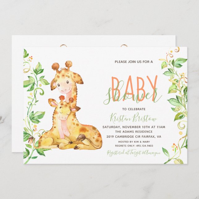 Giraffe Animals Baby Shower Invitation (Front/Back)