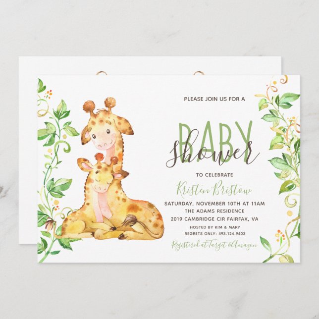 Giraffe Animals Baby Shower Invitation (Front/Back)