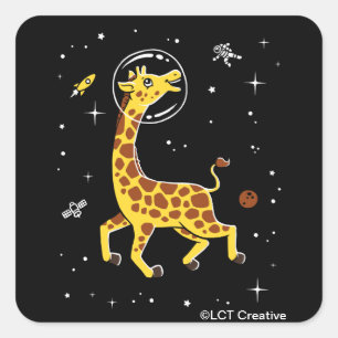 Giraffe Animals In Space Square Sticker
