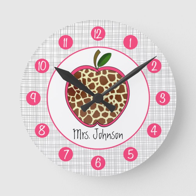 Giraffe Apple Personalised Clock For Teachers (Front)
