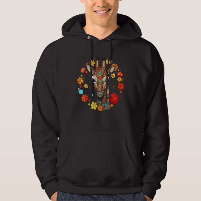 Giraffe Artwork Colourful Flowers Animals Motif Gi Hoodie (Front)