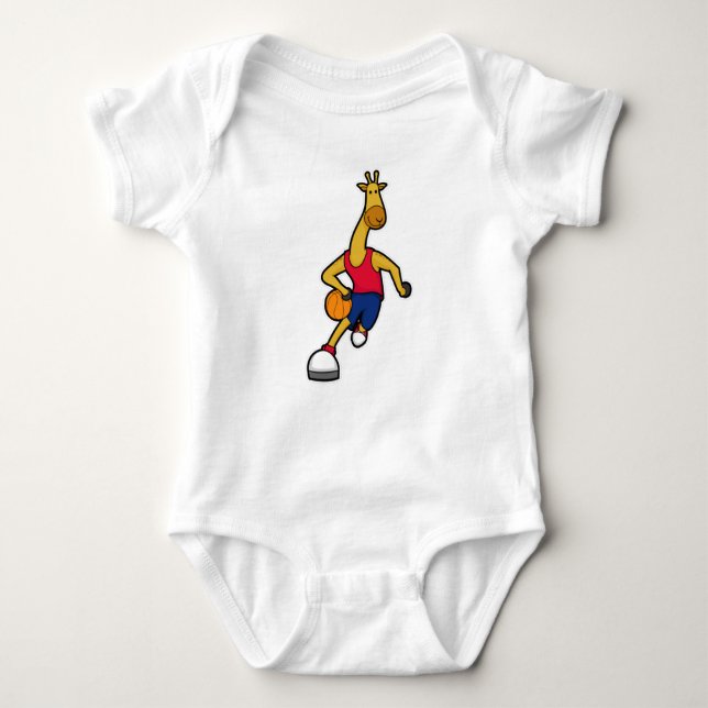 Giraffe as Basketball player with Basketball ball Baby Bodysuit (Front)