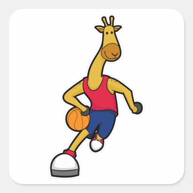 Giraffe as Basketball player with Basketball ball Square Sticker (Front)