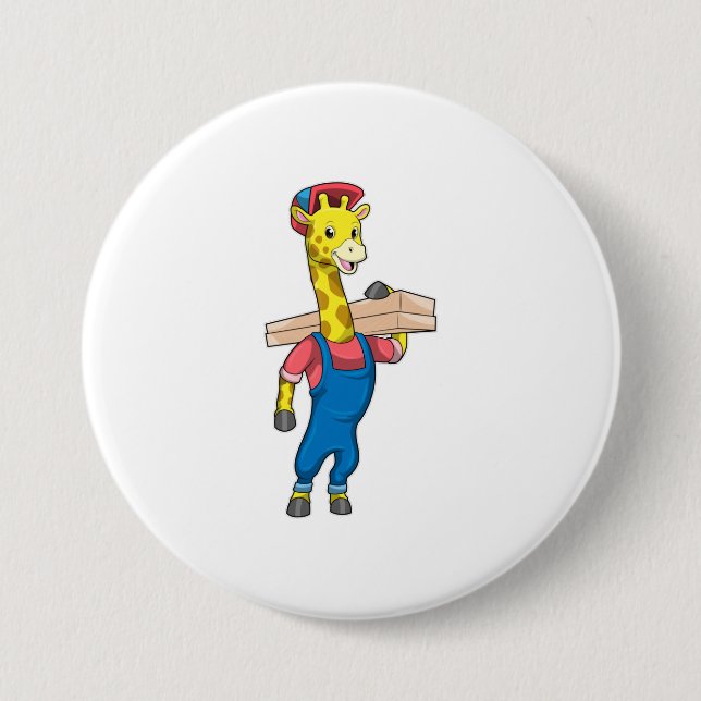 Giraffe as Carpenter with Wood 7.5 Cm Round Badge (Front)