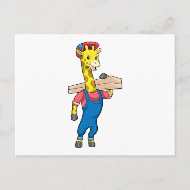 Giraffe as Carpenter with Wood Postcard (Front)