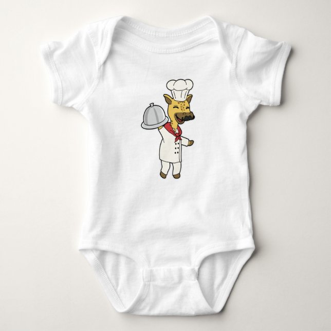 Giraffe as Chef with Cooking apron & Platter Baby Bodysuit (Front)
