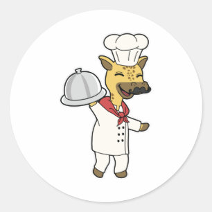 Giraffe as Chef with Cooking apron & Platter Classic Round Sticker