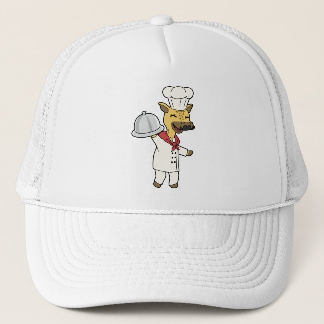 Giraffe as Chef with Cooking apron & Platter Trucker Hat (Front)