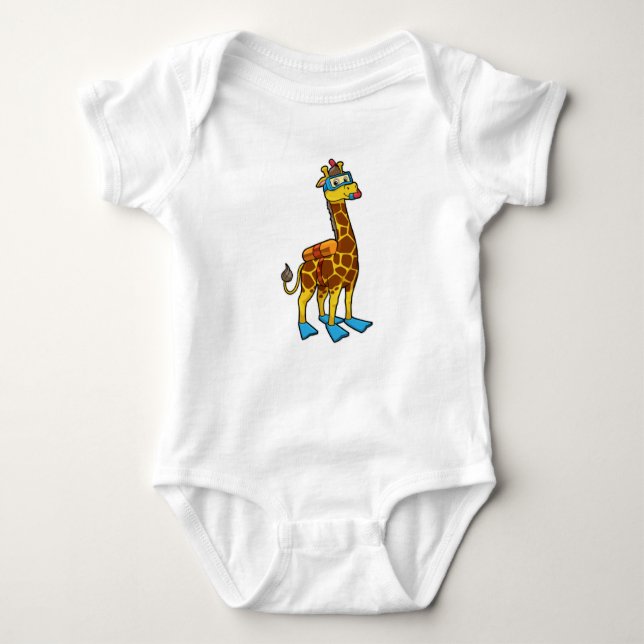 Giraffe as Diver with Swimming goggles & Flippers Baby Bodysuit (Front)