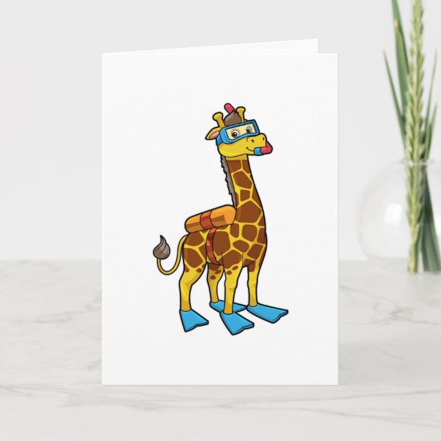 Giraffe as Diver with Swimming goggles & Flippers Card (Front)