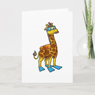 Giraffe as Diver with Swimming goggles & Flippers Card