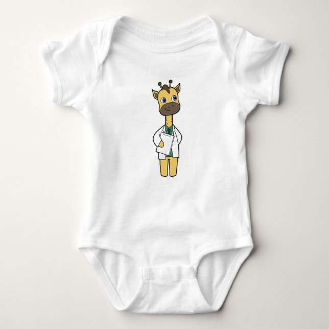 Giraffe as Doctor with Notepad Baby Bodysuit (Front)