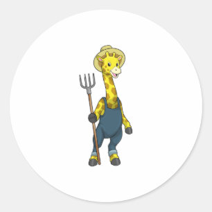 Giraffe as Farmer with Pitchfork Classic Round Sticker